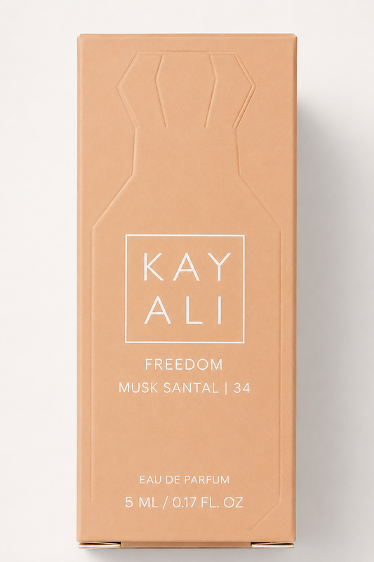 KAYALI Freedom Musk Santal | 34 Eau de Parfum in the 5 mL (0.17 fl oz) travel size