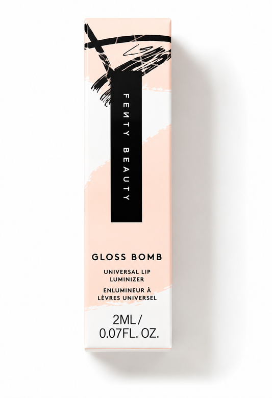 Fenty Beauty Gloss Bomb Universal Lip Luminizer in a 2 mL (0.07 fl oz) mini/travel size.- Fussy